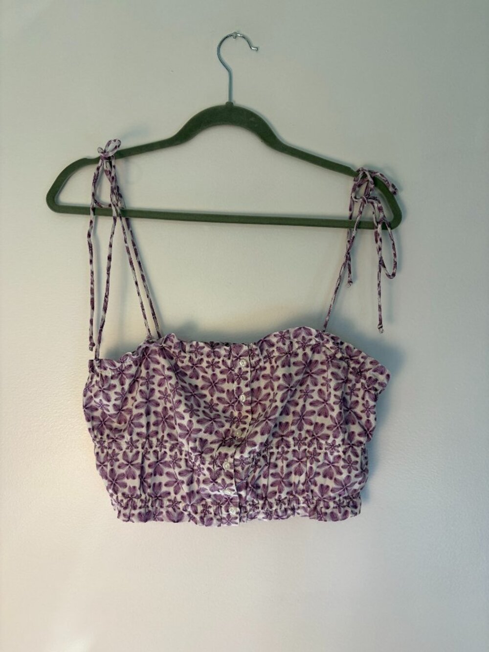 Aerie Woven Button Front Violet Tulip Pattern Cotton Tank Top